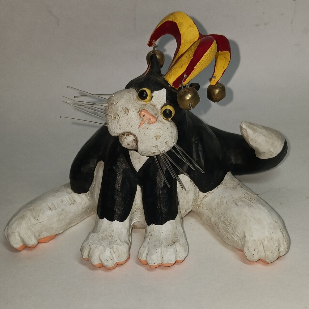 Vintage 1999 Bob Stebleton Cagey Critters Fat Cat Jester Tuxedo Cat Hat